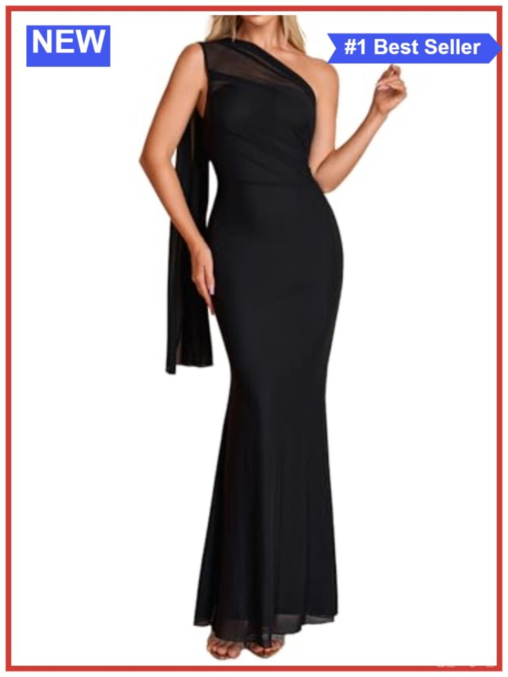 One Shoulder Ruched Bodycon Maxi Dress Mesh Formal Evening Gown